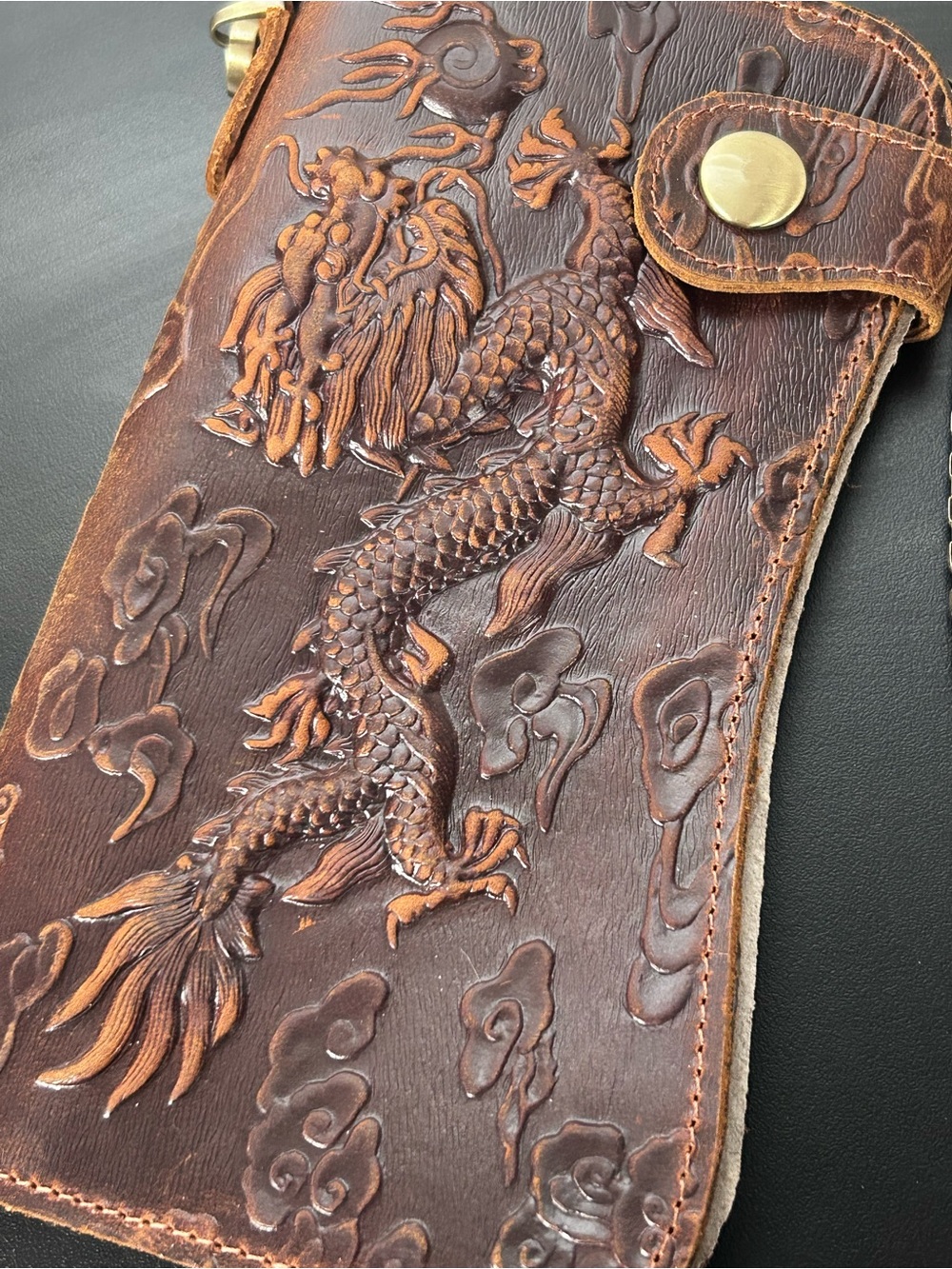 Brown Embossed Dragon Faux Leather Chain Wallet -Unbranded - Picture 2 of 6